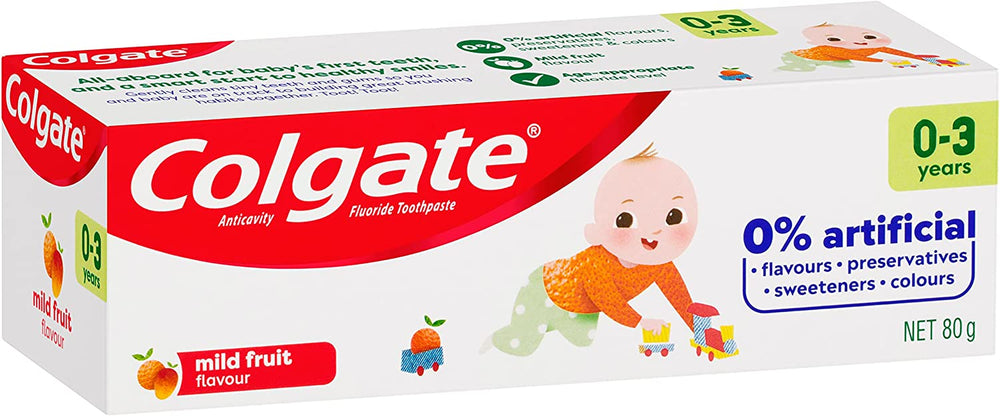 Kids Toothpaste 0-3 Years Mild Fruit Flavour Anticavity Fluoride Toddler Toothpaste No Artificial Flavours Preservatives Sweeteners or Colours 80G