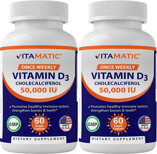 2 Pack -  Vitamin D3 50,000 IU (As Cholecalciferol), Once Weekly Dose, 1250 Mcg, 60 Veggie Capsules 1 Year Supply, Progressive Formula Helping Vitamin D Deficiencies (Total 120 Veg Capsules)