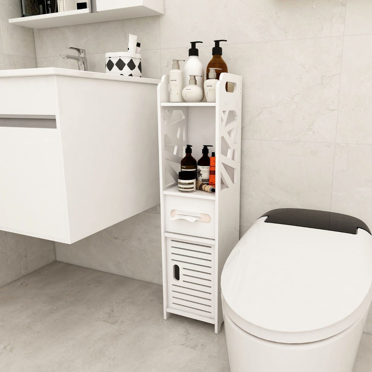 Freestanding Bathroom Cabinet, Extra Storage Organizer with Toilet Rol ...