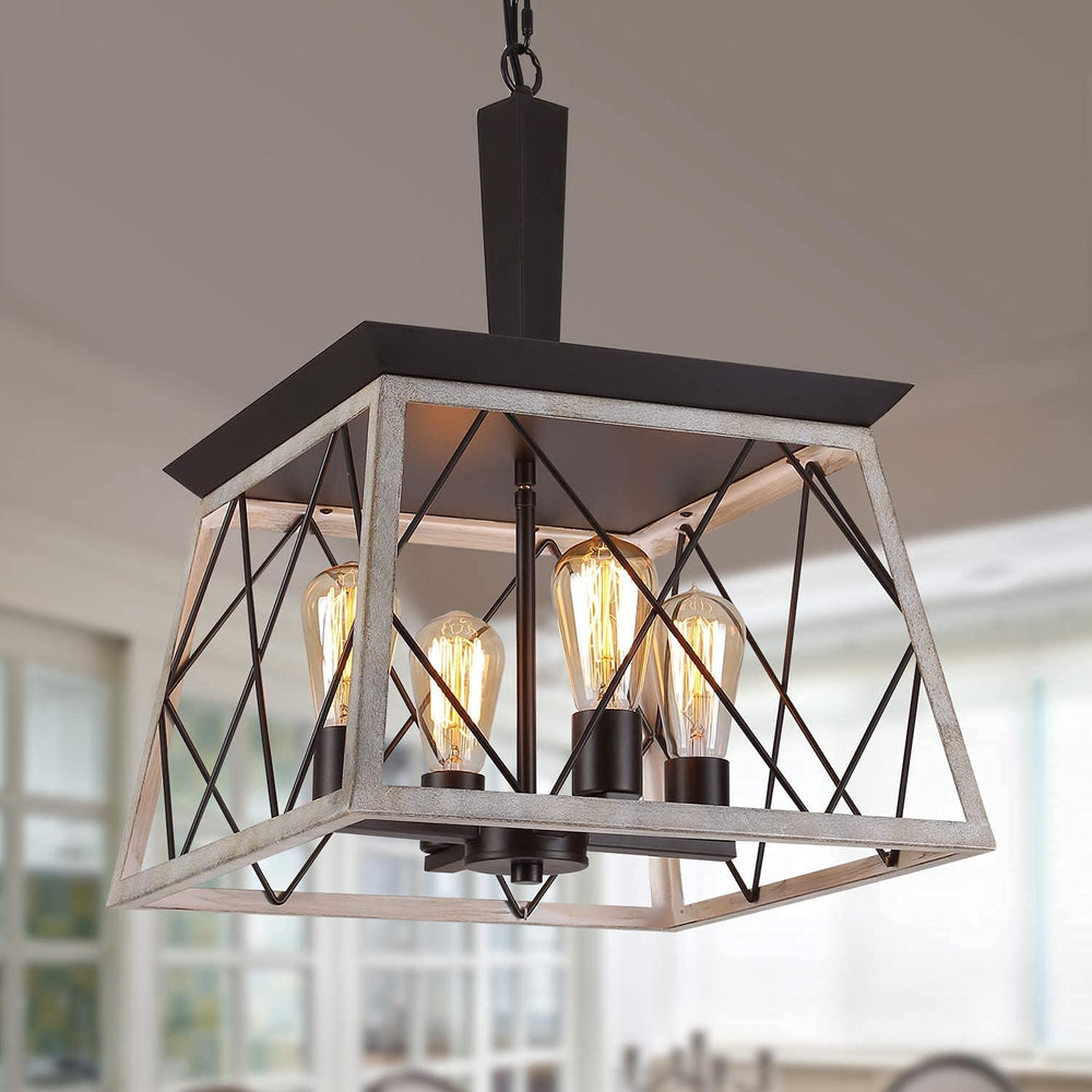 Farmhouse Chandelier 4 Lights Rustic Vintage Pendant Lights L38Xh47Cm Lantern Ceiling Light Fixture Industrial Island Light Chandeliers for Kitchen Island Dining Room Living Room Bulbs Included