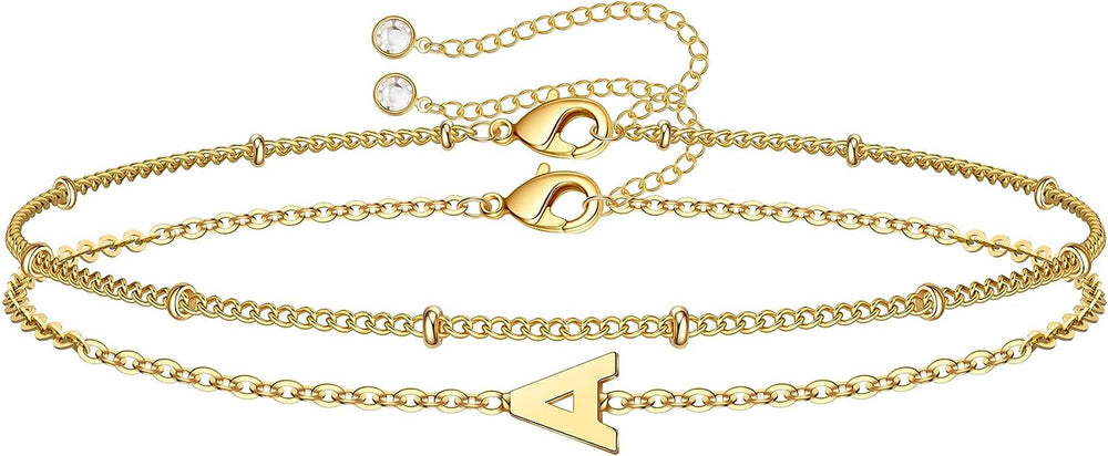 Dainty Gold Initial Bracelets for Women, 14K Gold Plated Dainty Personalized Gold Bracelets Initial Bracelets for Women Teen Girls Jewelry Chain Bracelets for Kids Toddler Little Girls Jewelry Gifts