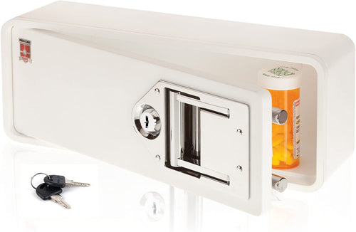 -Lock Box to Secure Prescription Medication-Fits inside Medicine Cabinets/Vanity Drawer, White