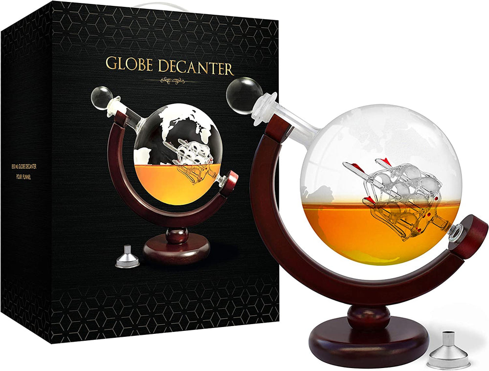 Whiskey Decanter Whiskey Globe Decanter and Glass Set Antique Handblown Ship Decanter Certified Safe Great Whiskey Gift Sets for Men Also as Scotch Bourbon Wine Rum Tequila Decanter Drinks 28Oz 850Ml