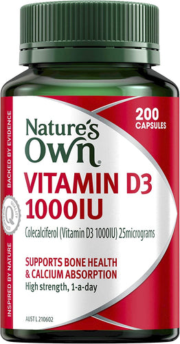 Vitamin D 1000IU for Bone Health - Aids Calcium Absorption - Supports Healthy Bones and Muscle Function, 200 Capsules