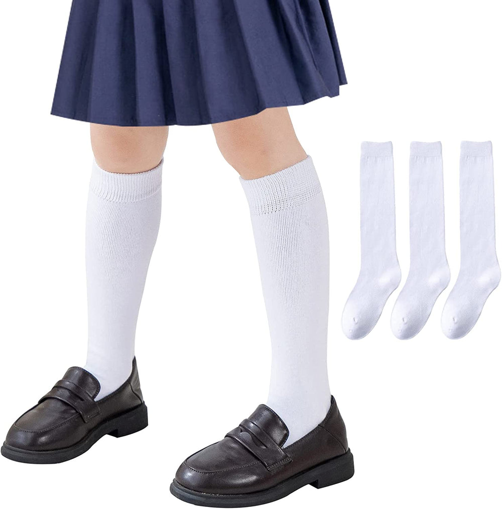 Girls Knee High Socks/Cable Knit/Ribbed School Uniform Socks 3/6 Pack Seamless Tube Socks Unisex Kids Soccer Socks 3-14 Years