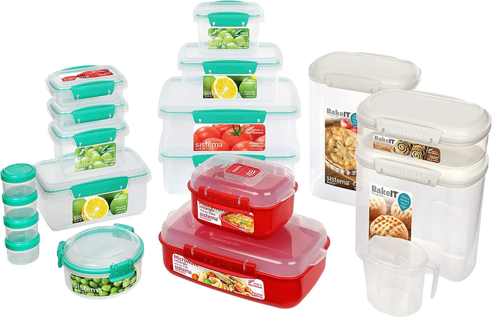 82009 Kitchen Storage Solutions Starter Pack, 18 Food and Kitchen Storage Containers with Lids, Lunch Boxes, Meal Prep Containers, Pantry Storage, Microwave Steamers and More, Bpa-Free