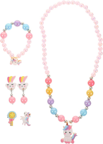 1 Set Unicorns Gifts for Girls Rainbow Gifts Unicorn Purse Jewelry Set for Kids Girl Unicorn Clip- on Earring Unicorn Necklace Bracelet Bag Backpacks Little Girl Jewelry Accessories