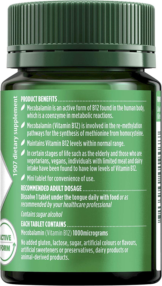 Activated Methyl B12 1000Mcg With Vitamin B For Energy 60 Mini Table activated-methyl-b12-1000mcg-with-vitamin-b-for-energy-60-mini-table