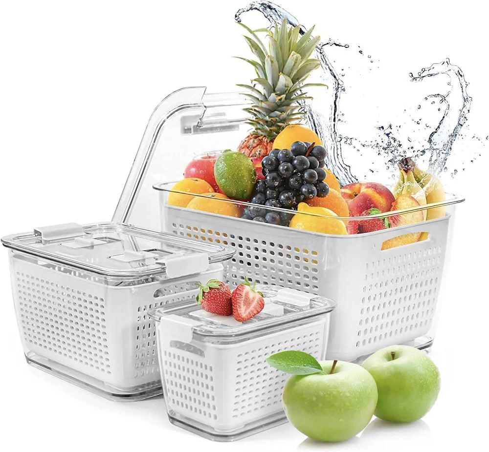 3PACK Fresh Container,Vegetable and Fruit Storage Containers for Fridge Organizer Produce Saver Containers for Refrigerator Lettuce Berry Salad Cabbage Keeper Bpa-Free Kitchen Organization with Lids and Air Vents