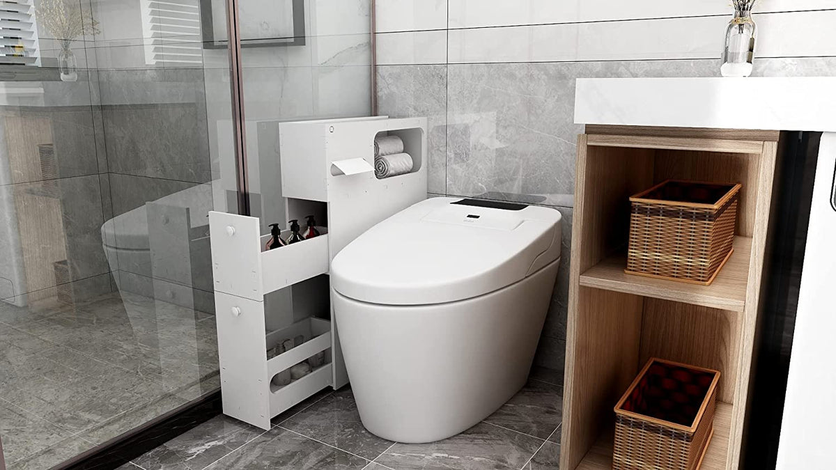 Bathroom Storage Rolling Toilet Roll Holder White Pattan