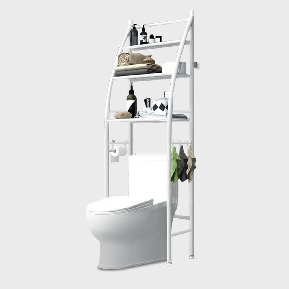 Toilet Storage Rack, 3-Tier over Toilet Storage Rack Shelf Organizer Spacesaver with Paper Holder Towel Hook for Bathroom(White)
