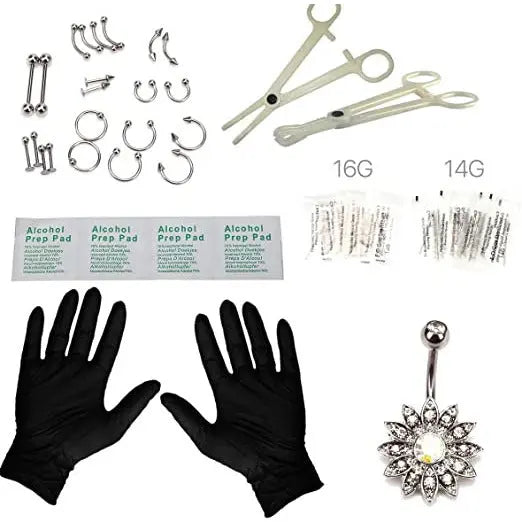 Professional Body Piercing Stainless Steel 41Pcs Set 14G ,16G Nose Ring Studs, Belly, Eye Brow Piercing in silver pattanaustralia