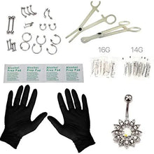 Load image into Gallery viewer, Professional Body Piercing Stainless Steel 41Pcs Set 14G ,16G Nose Ring Studs, Belly, Eye Brow  Piercing in silver pattanaustralia
