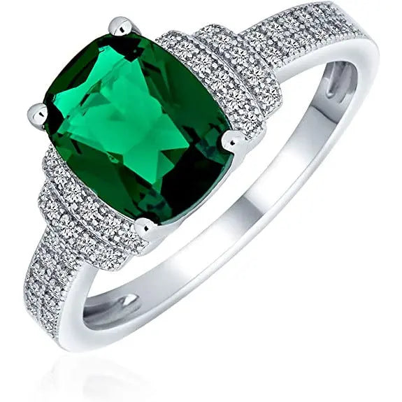 Rectangle Green Simulated Emerald Cut Statement  Ring for Women Sterling Silver pattanaustralia