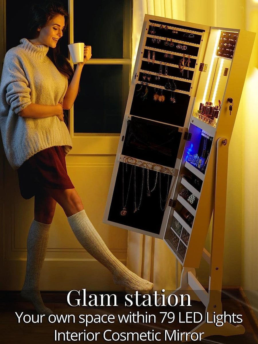 LED Light Jewelry Armoire, Standing Mirror Makeup Lockable Lar Pattan Australia