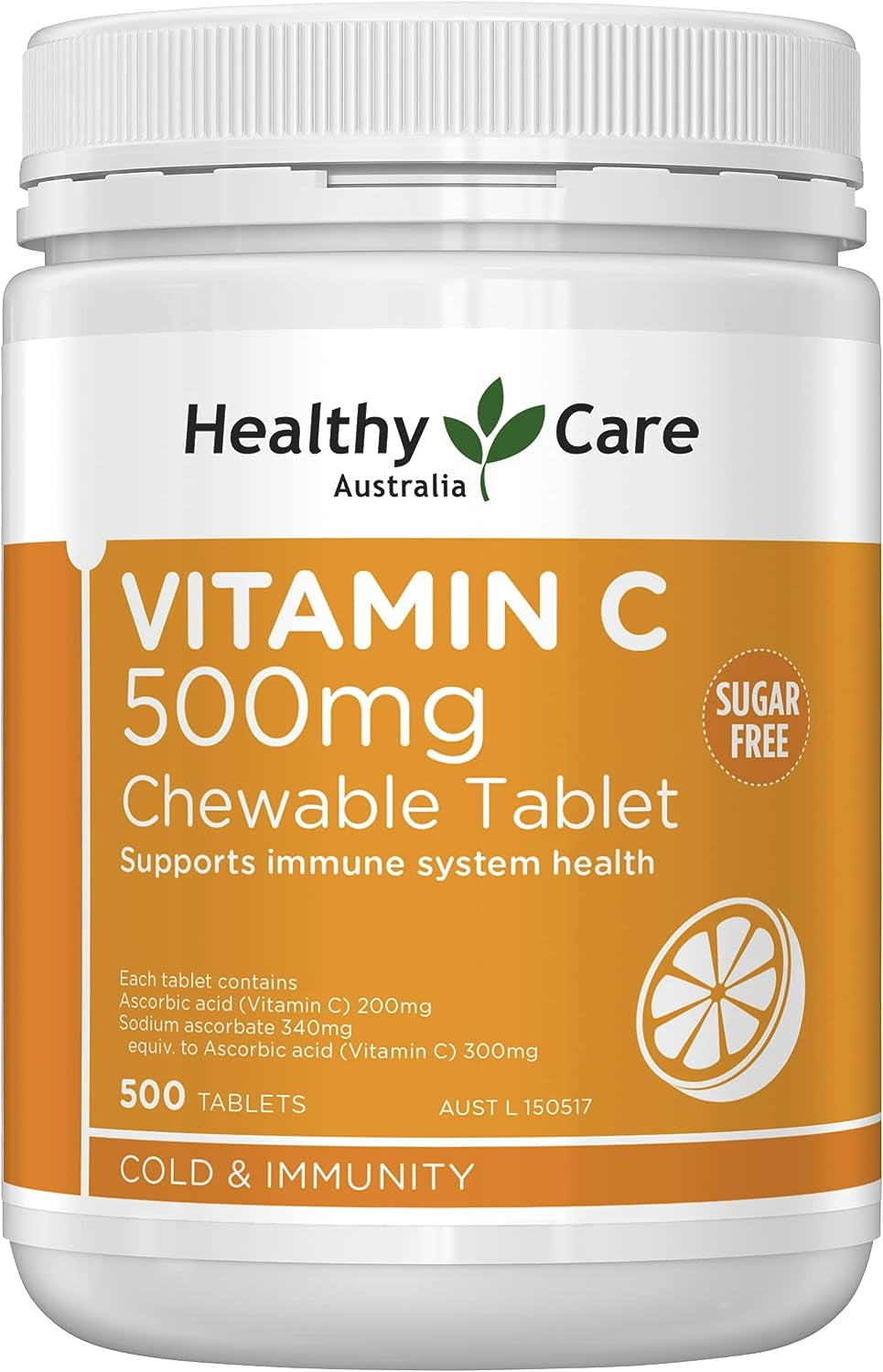 Vitamin C - 500Mg | 500 Chewable Tablets | for Cold and Immunity, Maintain General Health and Wellbeing