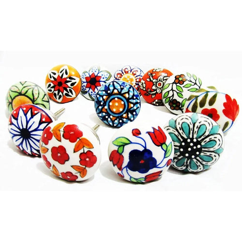 Mix Vintage Look Flower Ceramic Knobs Door Handle, Cabinet Drawer, Cupboard Pull (12 Flat) pattanaustralia