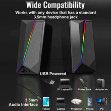 Load image into Gallery viewer, Haizr 10W RGB Gaming Computer Speaker with Colorful LED Light &amp; Stereo Bass, USB Powered Pattan Australia
