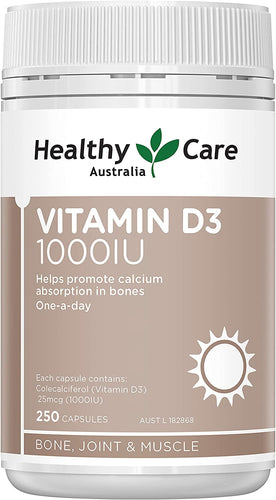 Vitamin D3 1000IU - 250 Capsules, Brown | Promotes Calcium Absorption in Bones