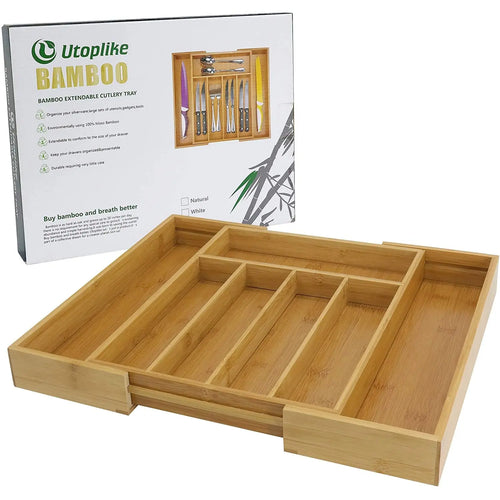 Bamboo Expandable Cutlery Organizer Tray: Holds Silverware, Flatware, Utensils, Cutlery Pattan Australia