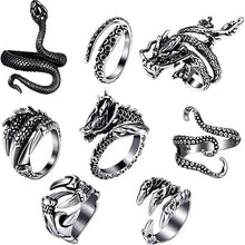 Load image into Gallery viewer, Unisex Vintage Punk Adjustable Rings 8 Pieces Octopus, Dragon, Snake pattanaustralia
