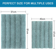 Load image into Gallery viewer, Chenille Non Slip Bath Mat Set Extra Thick, Soft Striped Bath Rug, Water Absorbent - 2 Piece Eggshell Blue Pattan Australia
