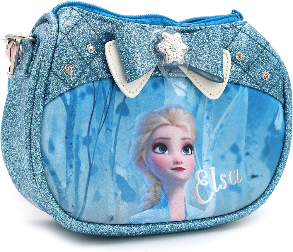 Frozen II Elsa Small Cute Arendelle Handbag - Travel Anime Purse Tote Bag for Little Girls with Multi-Storage and Detachable Shoulder Strap, Sky Blue, Small