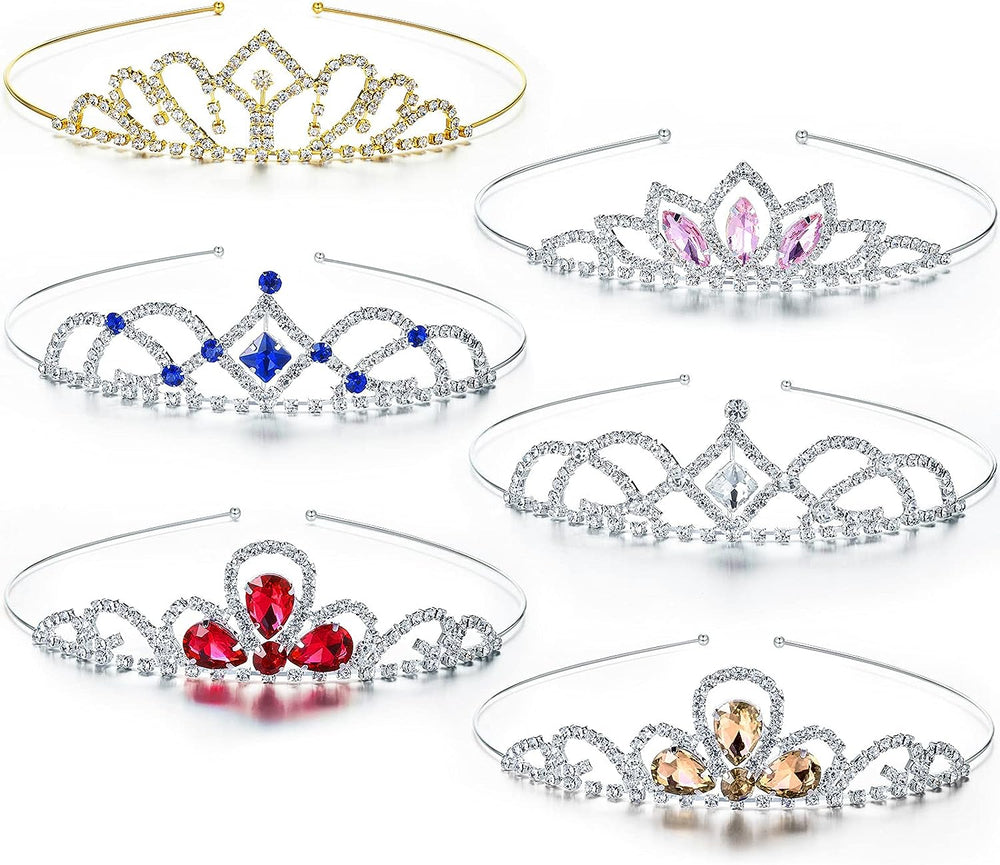 6 Pieces Girls Crown Tiara Rhinestone Crown Colorful Crystal Tiara Rhinestone Princess Crystal Headband Crown Headband for Little Girls Wedding Princess Birthday Crown Party