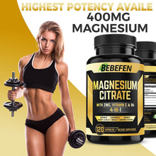 Load image into Gallery viewer, (𝟒 𝐌𝐨𝐧𝐭𝐡 𝐒𝐮𝐩𝐩𝐥𝐲) Magnesium Citrate 𝟏𝟐𝟎 𝐂𝐚𝐩𝐬𝐮𝐥𝐞𝐬 with 𝐙𝐢𝐧𝐜, 𝐕𝐢𝐭𝐚𝐦𝐢𝐧 𝐂, 𝐁𝟔 – Muscle, Joint, Heart &amp; Digestion Support
