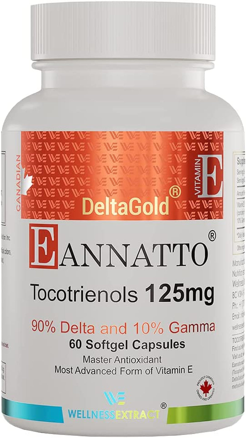 E Annatto Tocotrienols Deltagold 125Mg, Vitamin E Tocotrienols Supplements 60 Softgel Capsules, Tocopherol Free, Supports Immune Health & Antioxidant Health (90% Delta & 10% Gamma) (Pack of 1)