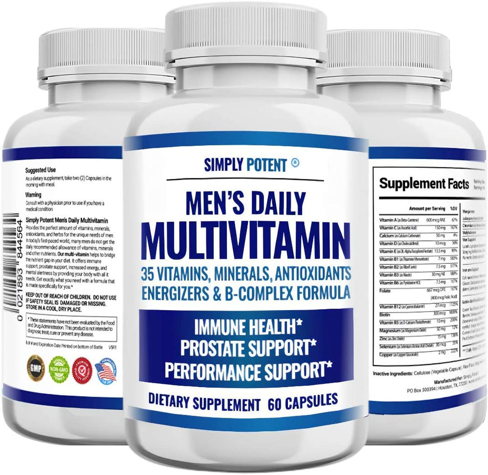 Daily Multivitamin for Men, 35 Vitamin, Mineral & Antioxidant Blend Supplement with Vitamins C, B-Complex & Saw Palmetto for Immune System, Energy, Focus & Prostate Health, Capsules 60