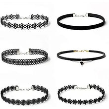 Load image into Gallery viewer, 6 PCS Necklace Black Velvet Choker Set Classic, Gothic, Tattoo Lace Chokers Pattan Australia
