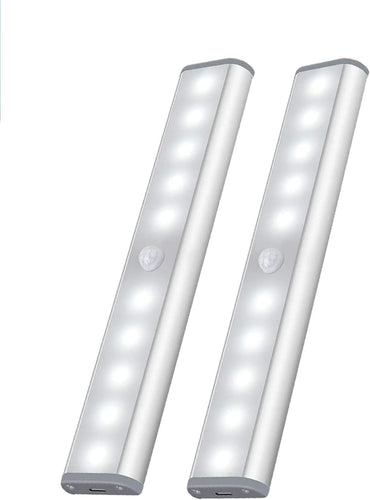10 LED under Cabinet Lights, under Cabinet Light,Closet Lights Motion Sensor Light,Usb Rechargeable Stick-On Stairs Step Light Bar, LED Night Light Magnetic Closet Lighting, (2 Pack)
