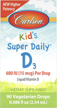 Load image into Gallery viewer, - Kid&#39;S Super Daily D3, Kids Vitamin D Drops, 600 IU (50 Mcg) per Drop, Heart &amp; Immune Health, Vegetarian, Liquid Vitamin D Drops, Unflavored, 365 Drops
