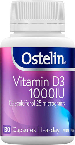 Vitamin D 1000IU - D3 for Bone Health + Immune Support, 130 Capsules