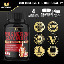 Load image into Gallery viewer, Magnesium Glycinate with Vitamin B6, Vitamin C, Vitamin D - 6 Months Supply - Natural Elemental Support for Sleep, Muscles, and Bones
