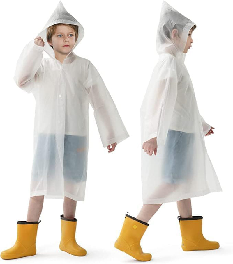 Raincoats for Kids, EVA Rain Poncho Jacket Reusable Raincoats 2 Pack for Kids, Rain Coats with Hood for Daily Use Travel Hiking Theme Park Camping