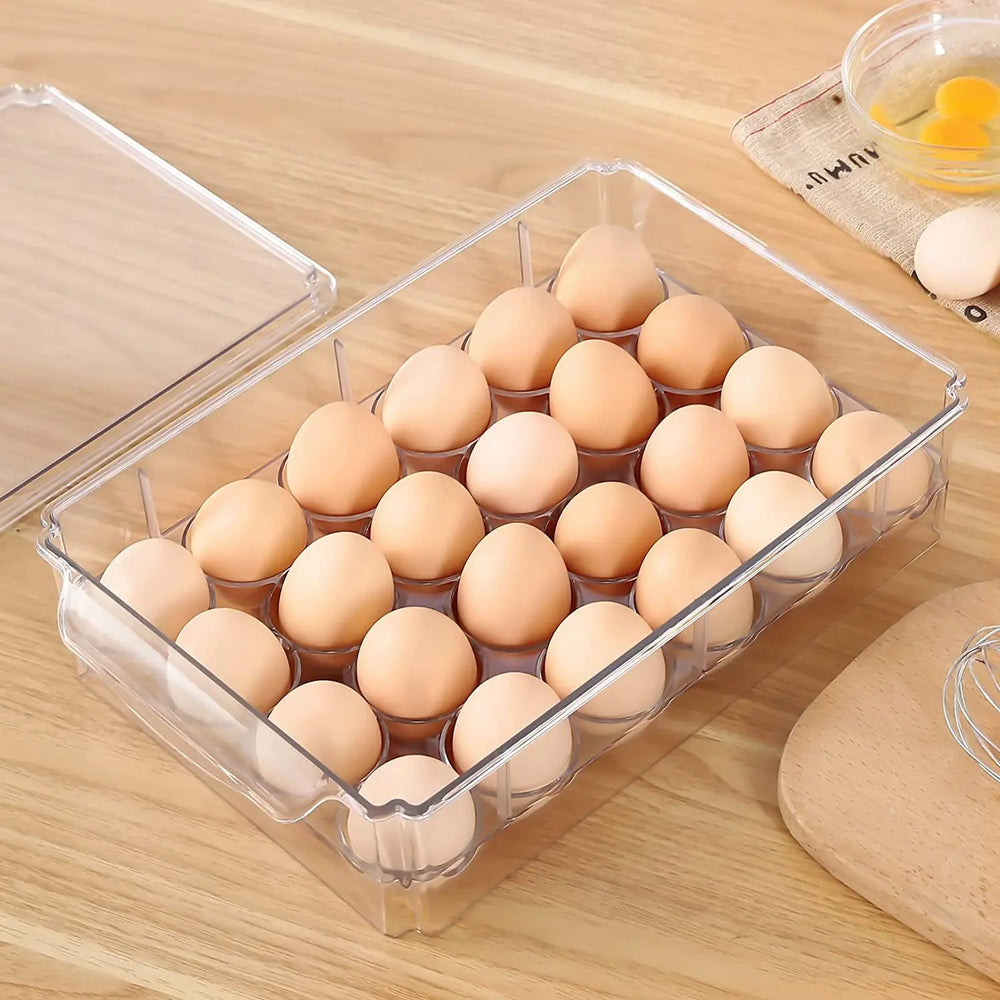 Clear Egg Holder for Refrigerator - Stackable Egg Storage Container with Lid for Fridge Storage, Pantry Organiser, Kitchen Storage & Organisation (24 Eggs)
