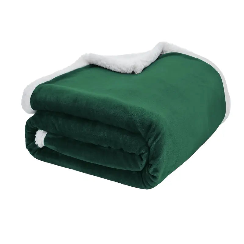 Green Sherpa Throw Blanket for Couch, 50x60 Inches