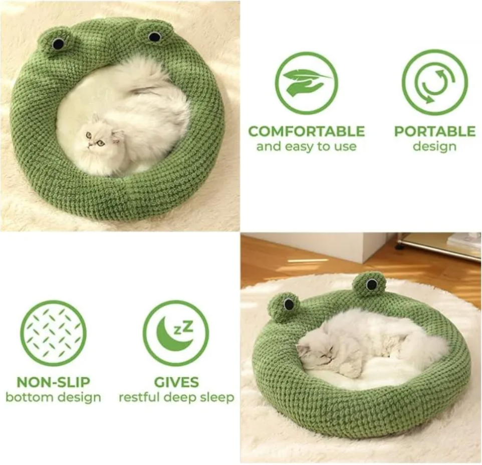 Frog Shaped Plush Pet Bed for Cats and Small Dogs