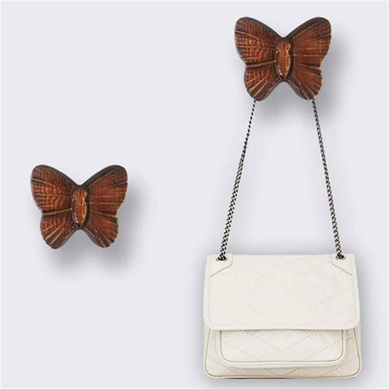 Butterfly Hook Solid Wood Wall-Mounted Coat Rack