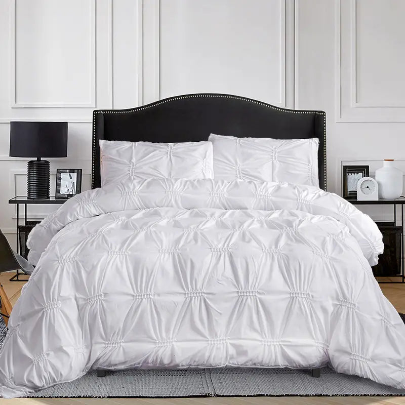 3pcs Solid Colour Pinch Pleat Duvet Cover Set