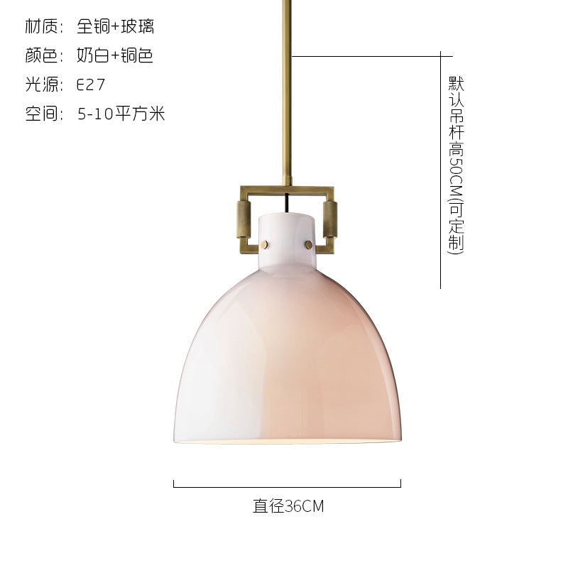 Vintage Copper Dome Pendant Light - Glass Shade Dining and Bar Light