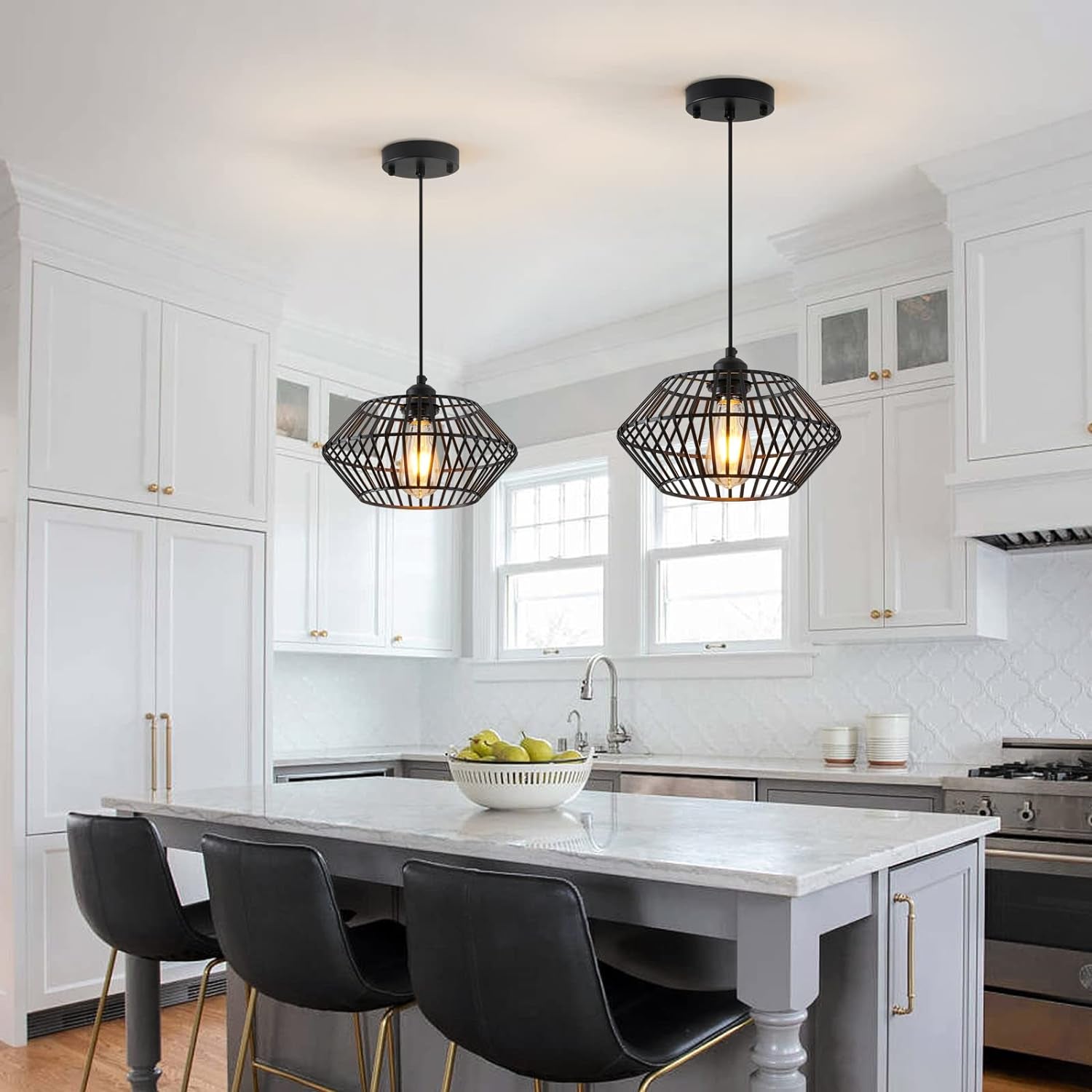Modern Black Pendant Light, Industrial Pendant Light Fixture, Adjustable Metal Hanging Pendant Lights, Farmhouse Pendant Lighting for Kitchen Island, Hallway