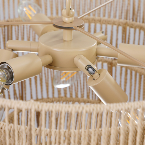 Bohemian Woven Rattan Chandelier - Four-Tier Natural Rattan Pendant Light