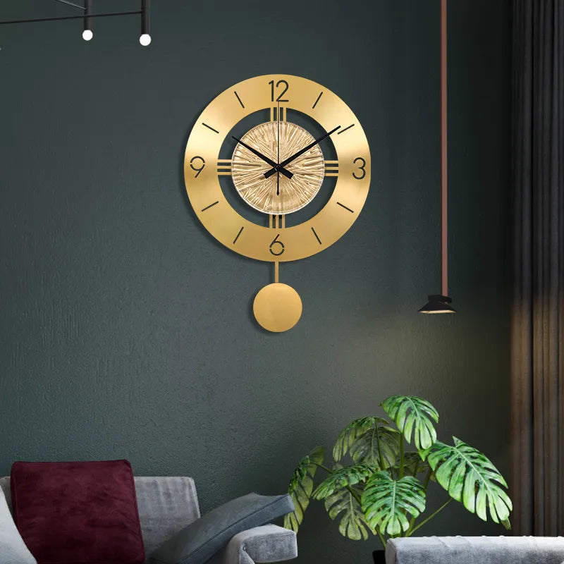 Metal Wall Clock with Elegant Pendulum