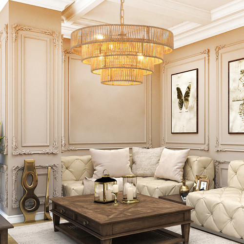 Bohemian Woven Rattan Chandelier - Four-Tier Natural Rattan Pendant Light