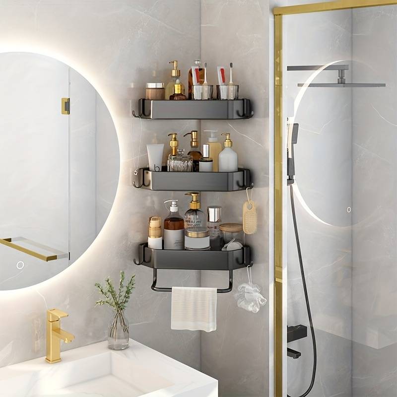 2-Pack Aluminium Corner Shower Caddy with Hooks