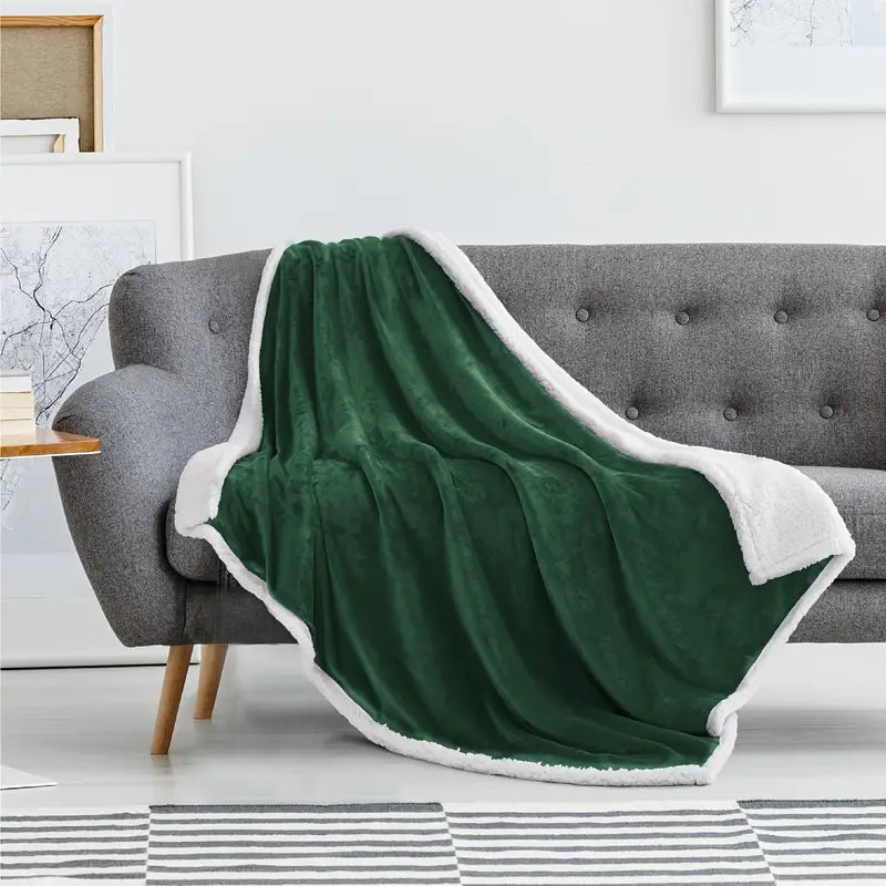 Green Sherpa Throw Blanket for Couch, 50x60 Inches