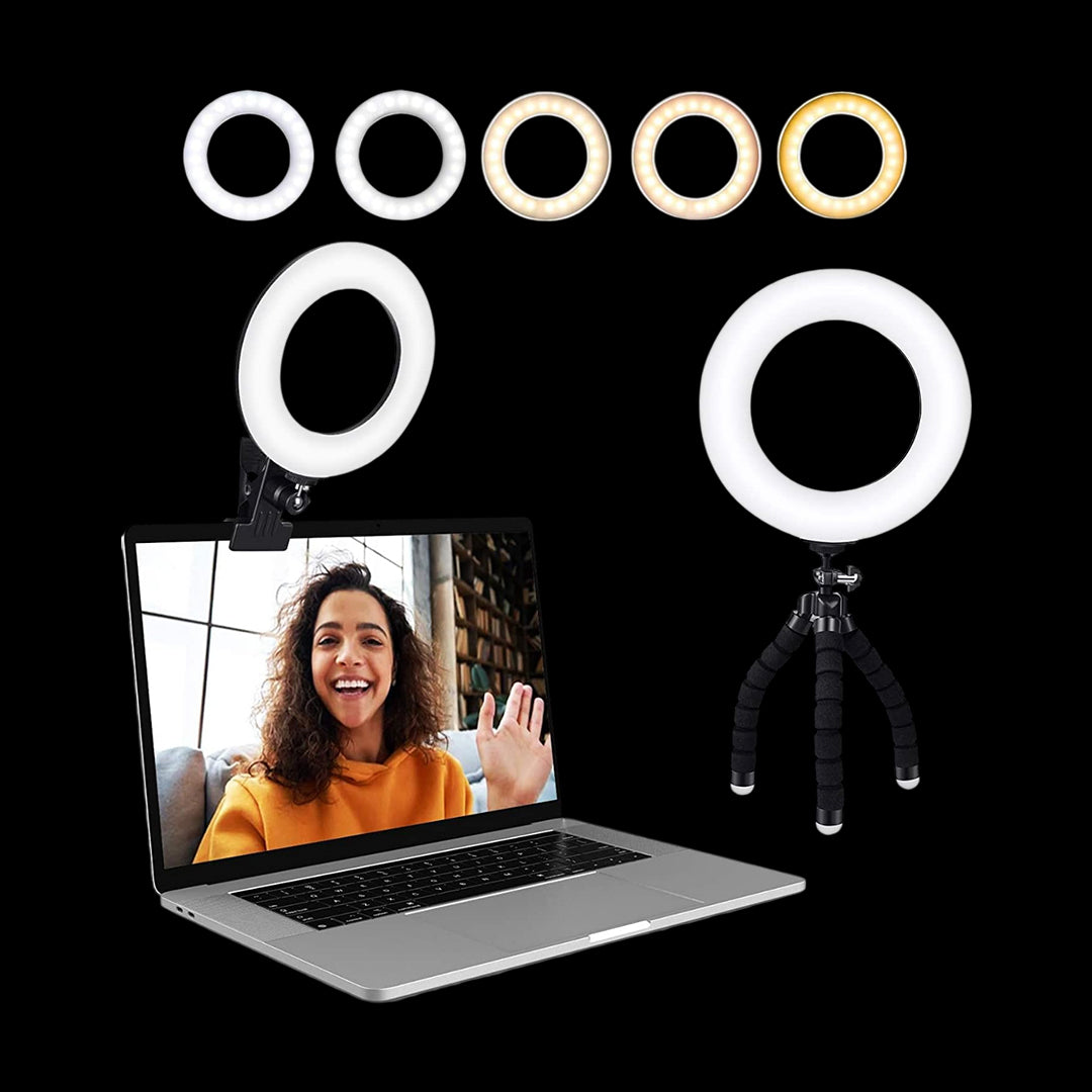 Video Conference Lighting Kit, Ring Light Clip on Laptop Monitor with 5 Dimmable Color & 5 Brightness Level for Webcam Lighting/Zoom Lighting/Remote Working/Self Broadcasting and Live Streaming, Etc.